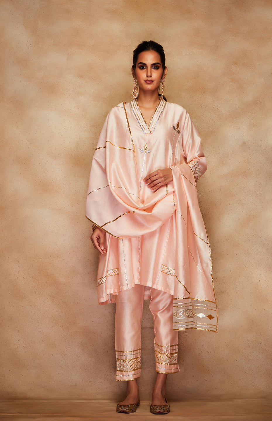 Peach Chanderi Silk Gota Tunic