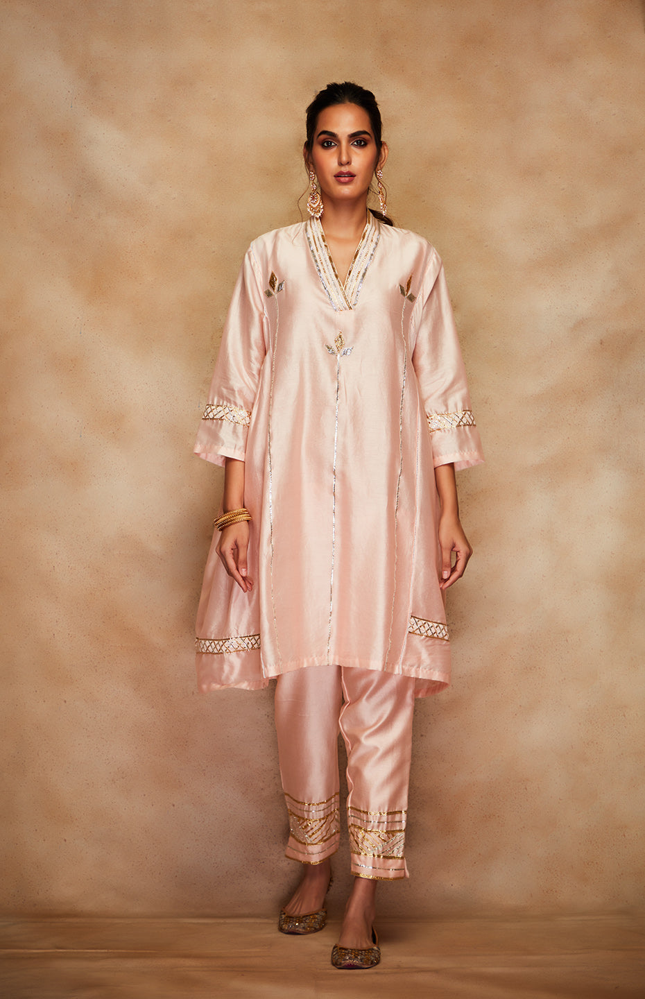 Peach Chanderi Silk Gota Tunic