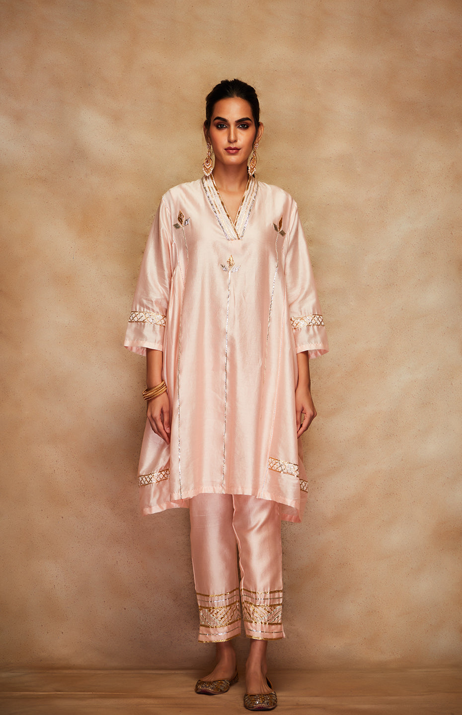 Peach Chanderi Silk Gota Tunic