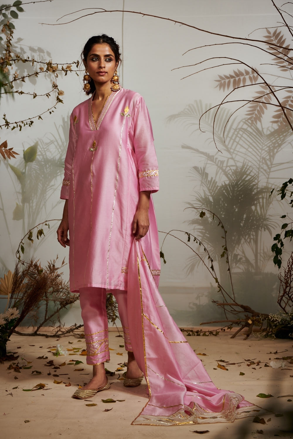 Pink Chanderi Silk Gota Tunic