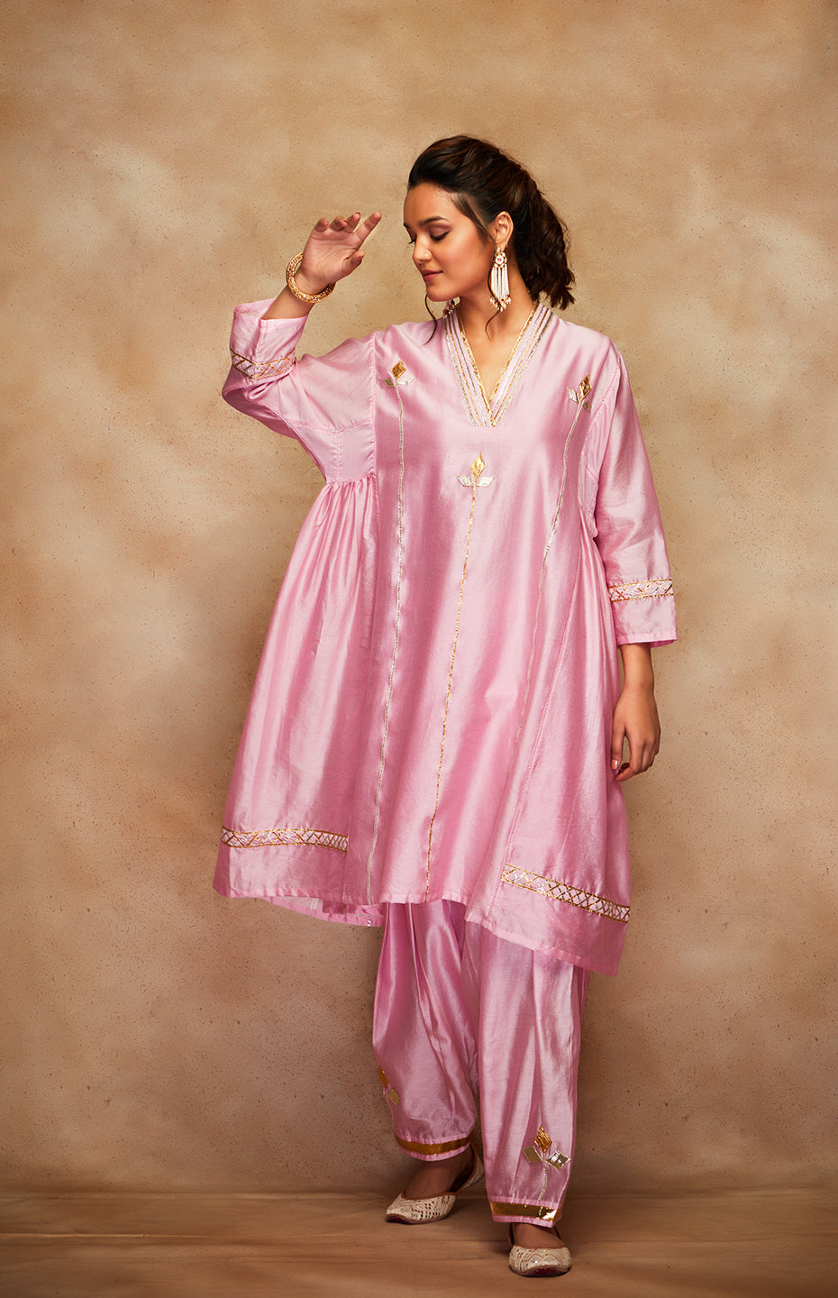 Pink Chanderi Silk Gota Tunic