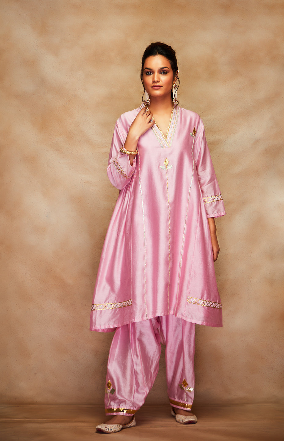 Pink Chanderi Silk Gota Tunic