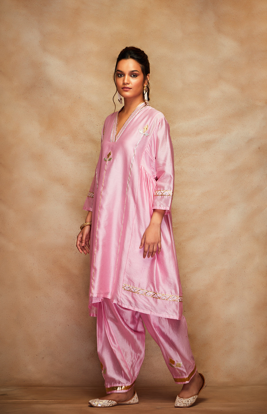 Pink Chanderi Silk Gota Tunic