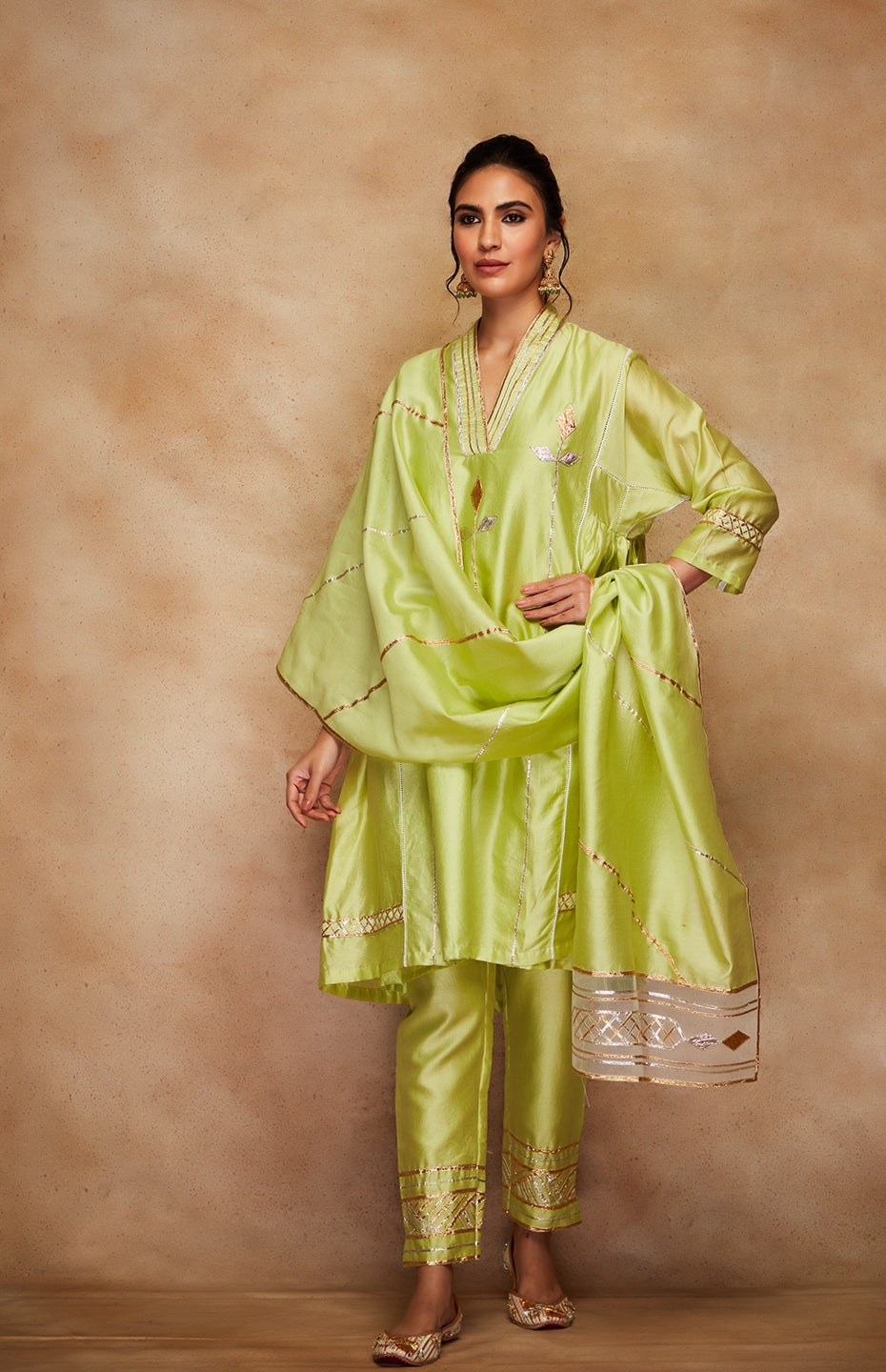 Pista Green Chanderi Silk Gota Tunic