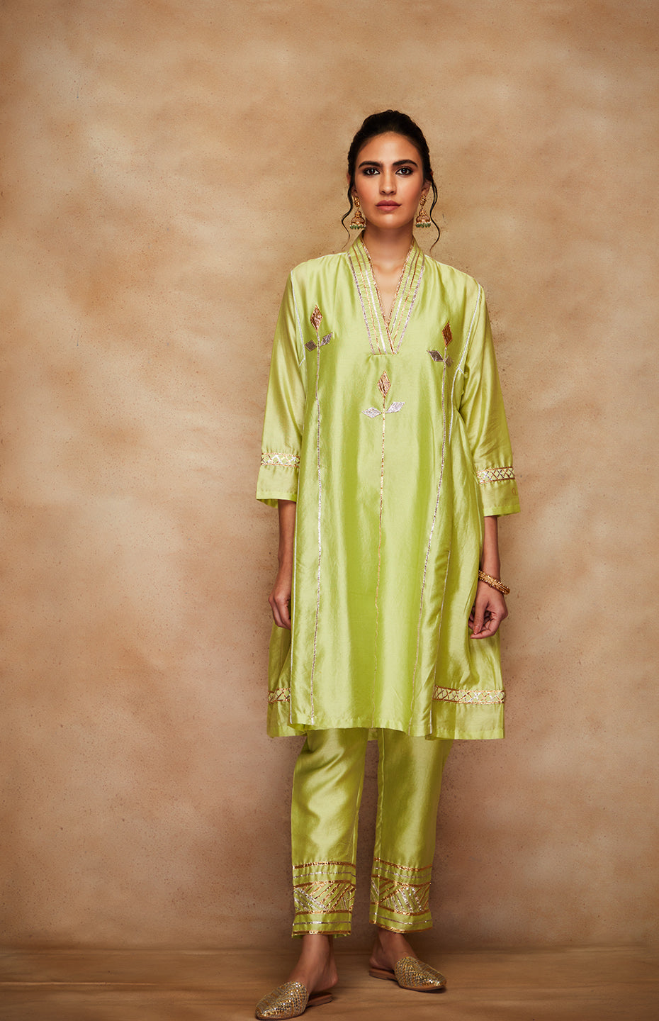 Pista Green Chanderi Silk Gota Tunic