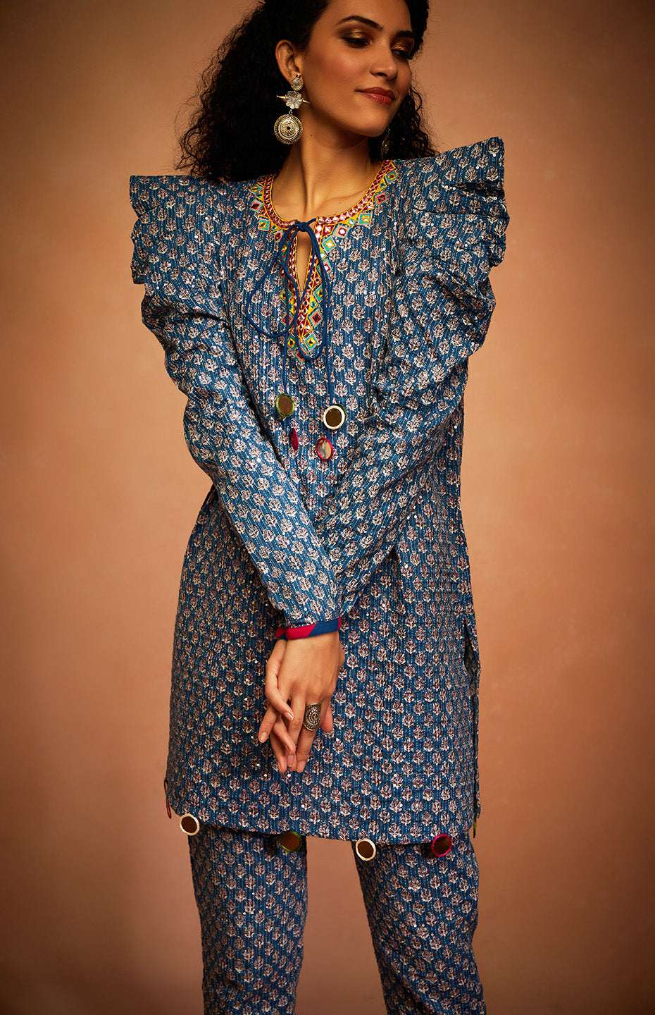 Blue Mirror and Sequins Kurti