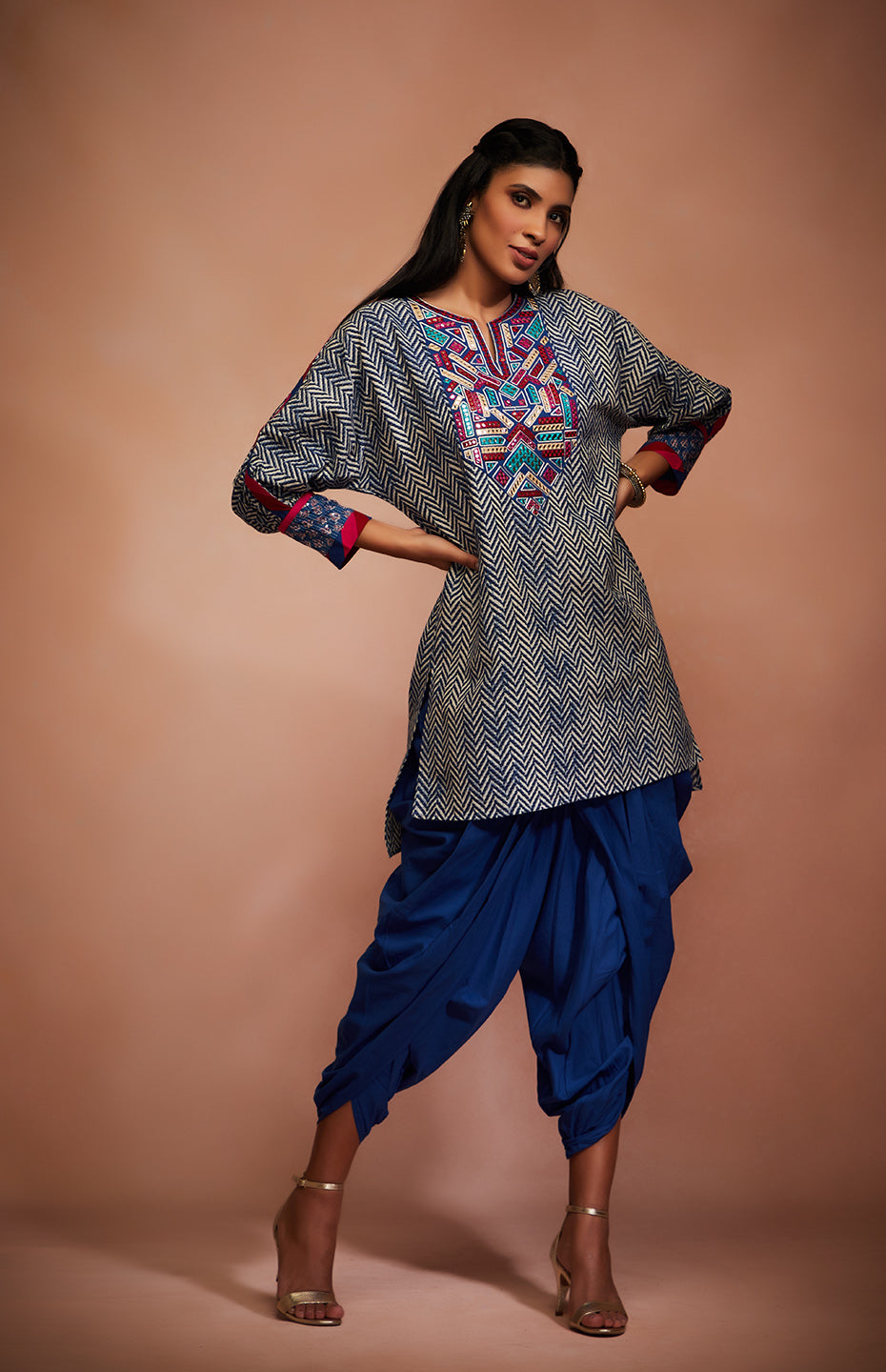 Blue Mirror Tribal Short Kurti