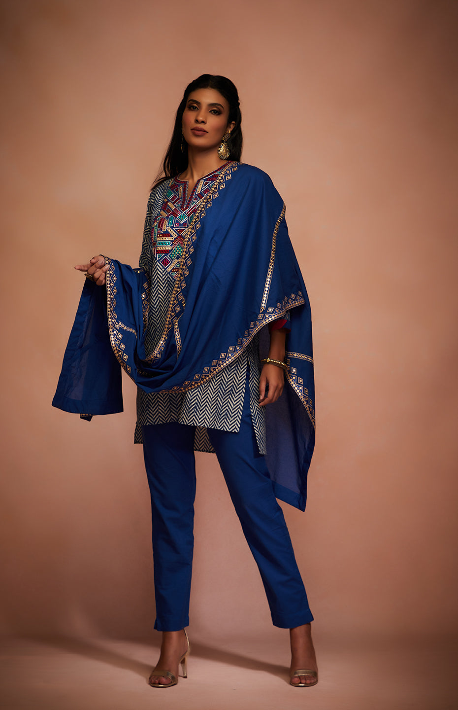 Blue Mirror Tribal Short Kurti