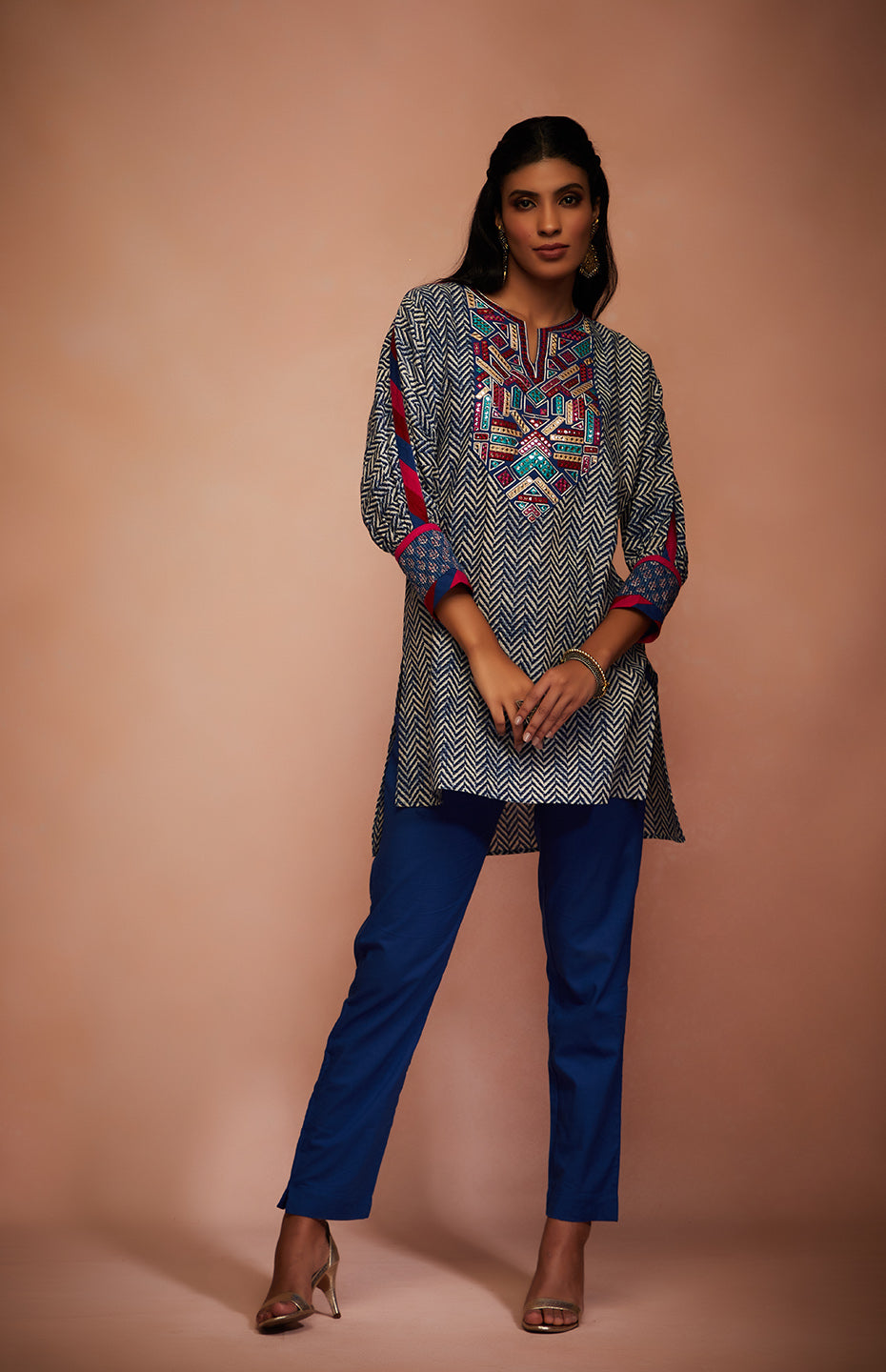 Blue Mirror Tribal Short Kurti