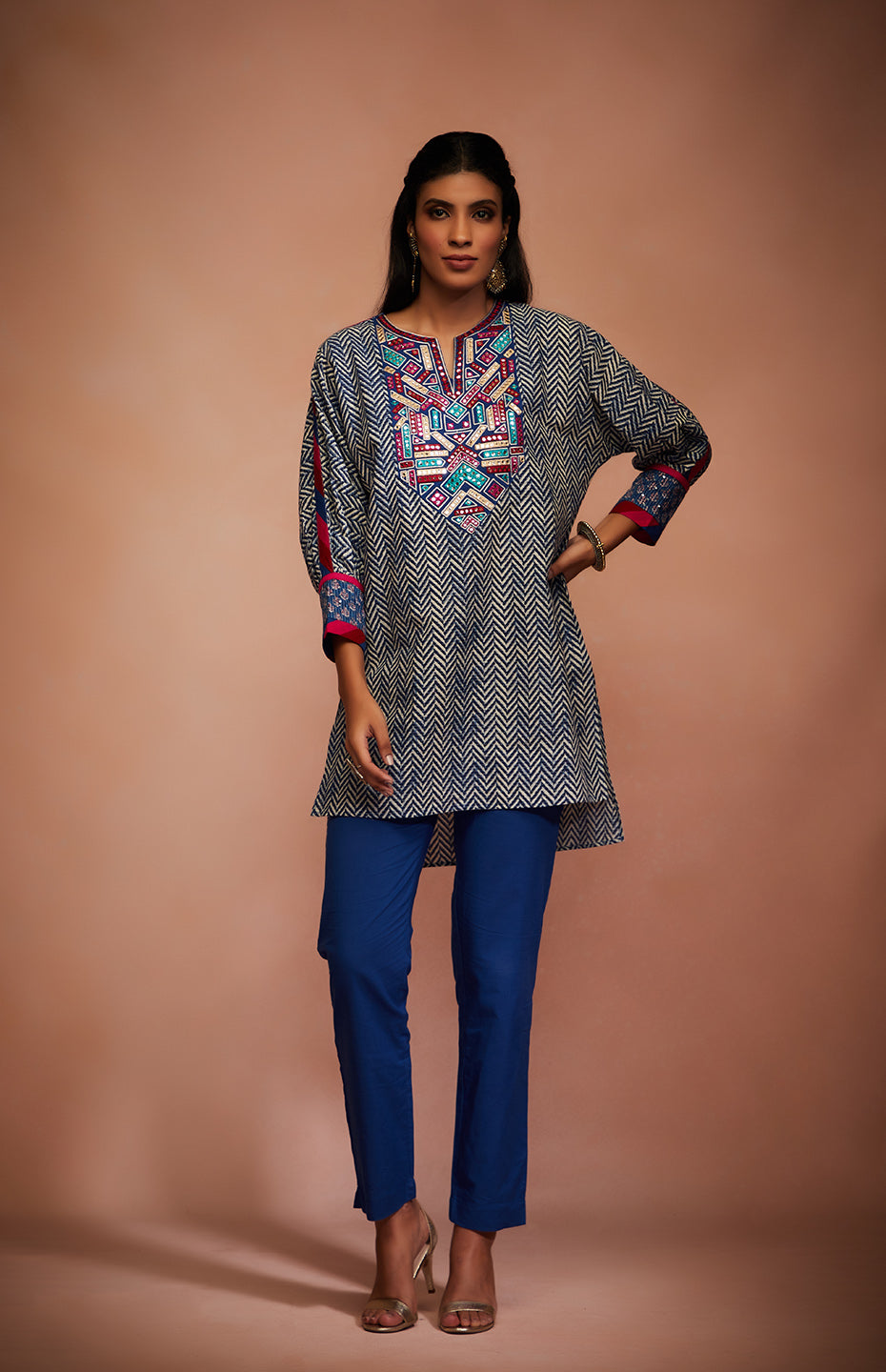 Blue Mirror Tribal Short Kurti