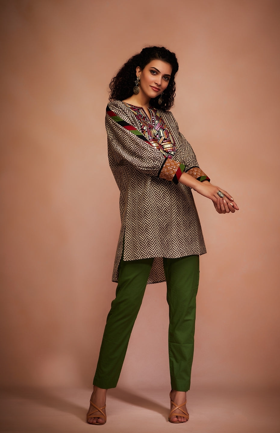 Grey Mirror Tribal Short Kurti