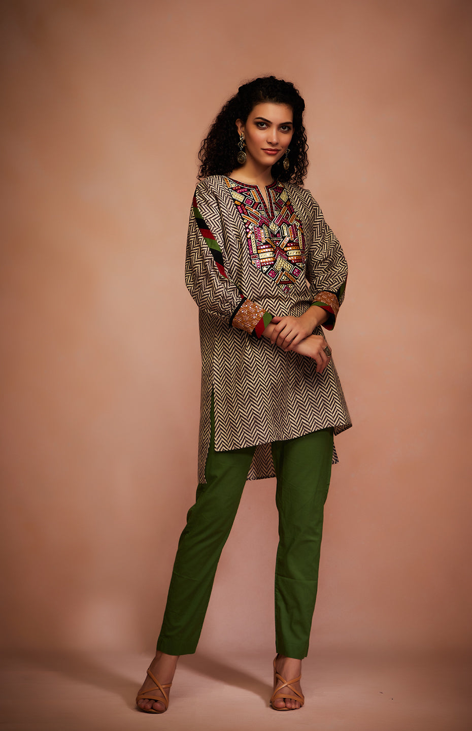 Grey Mirror Tribal Short Kurti