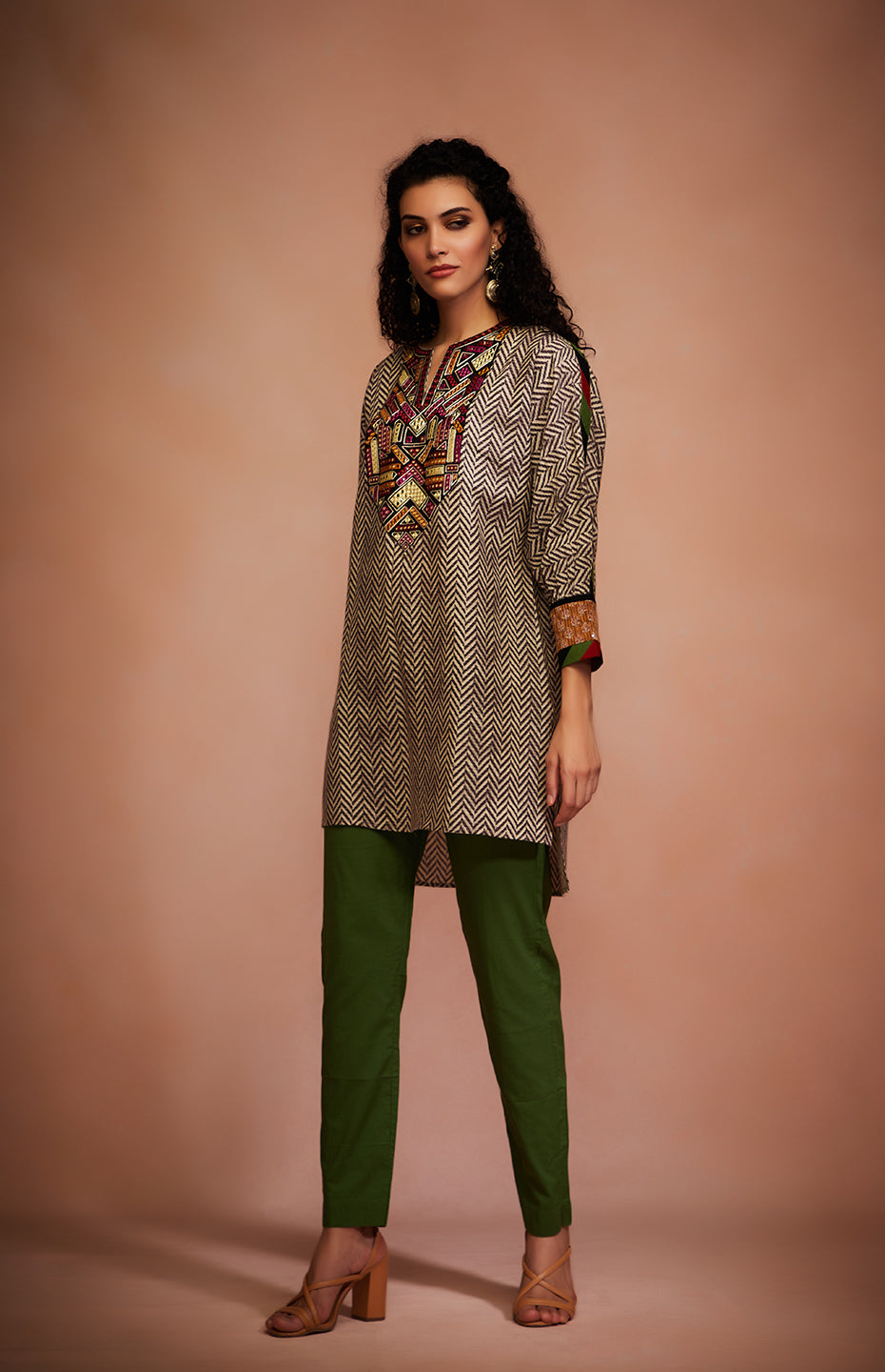 Grey Mirror Tribal Short Kurti