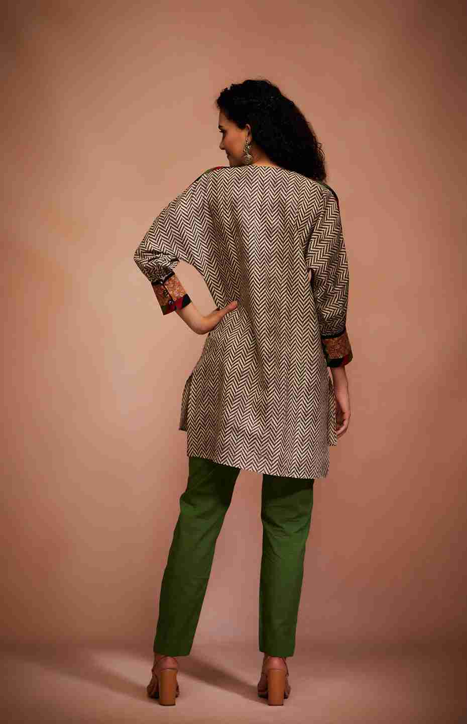 Grey Mirror Tribal Short Kurti