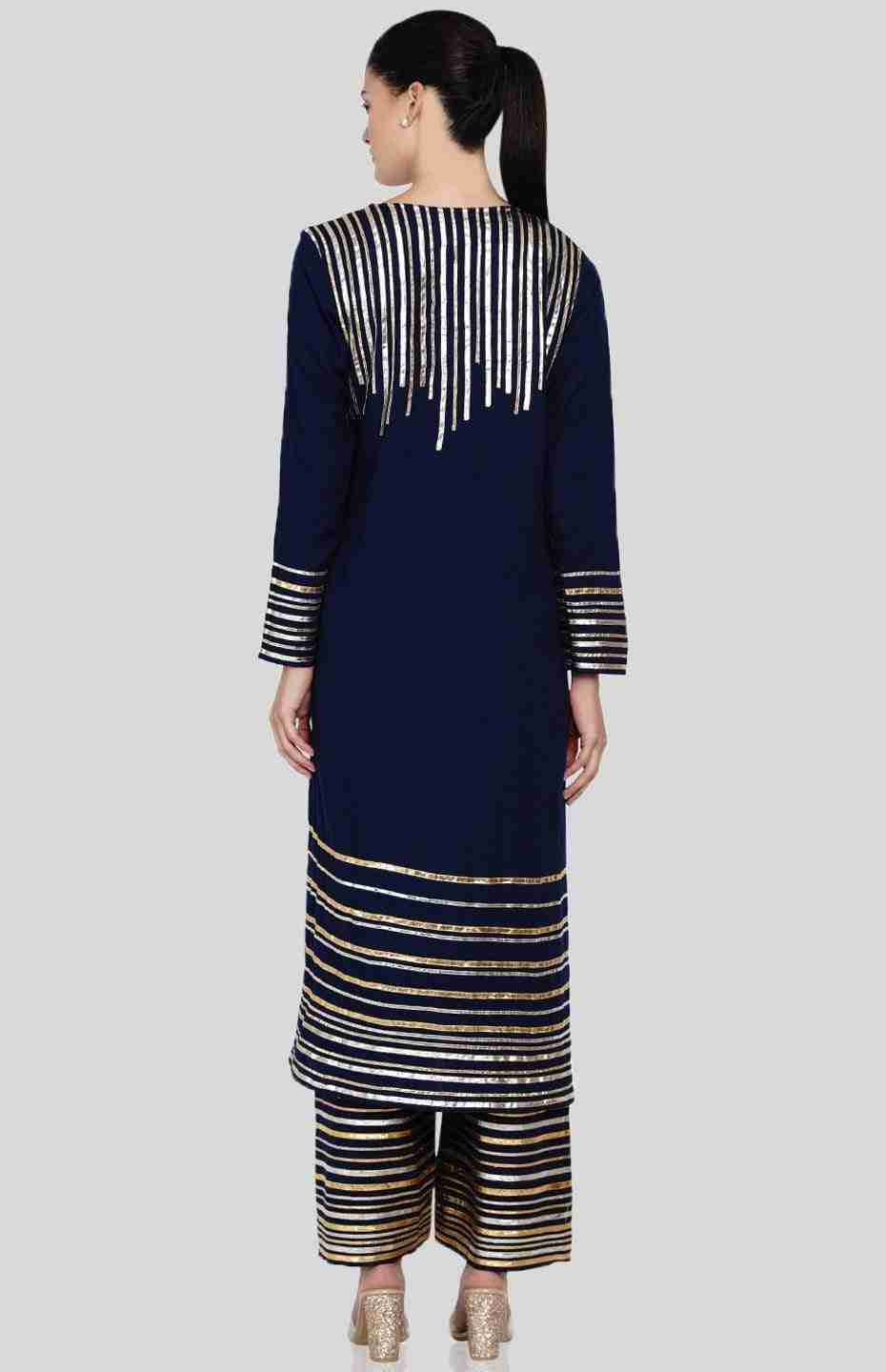 Navy Blue Barcode Long Boxy Kurta