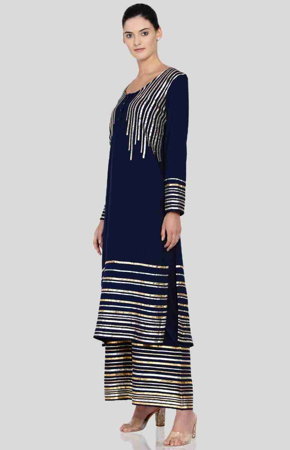 Navy Blue Barcode Long Boxy Kurta