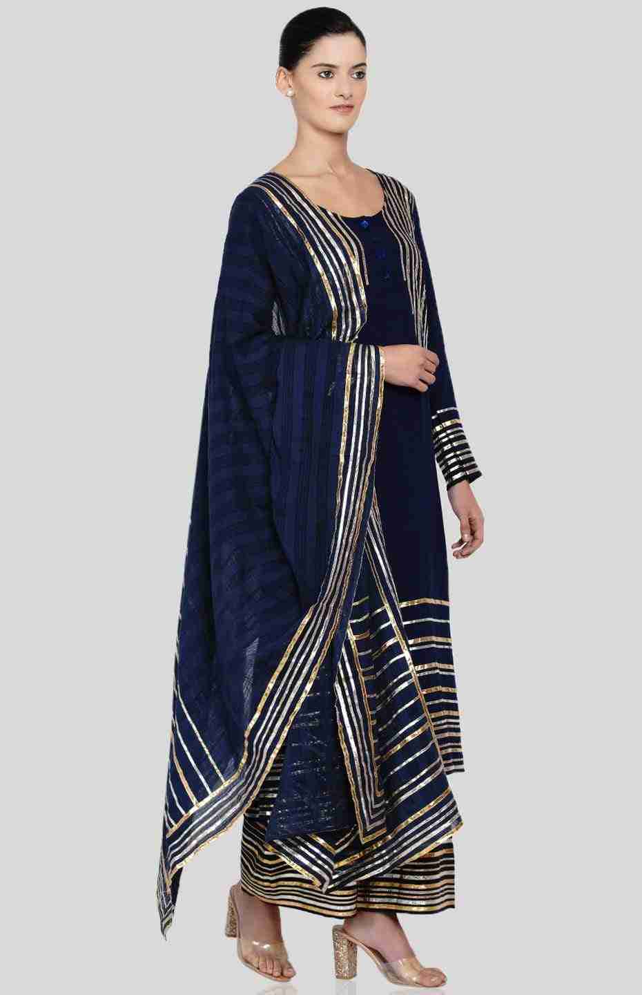 Navy Blue Barcode Long Boxy Kurta