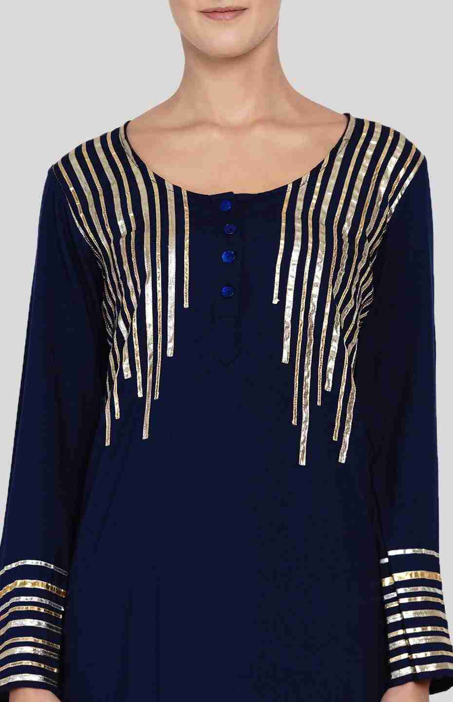 Navy Blue Barcode Long Boxy Kurta