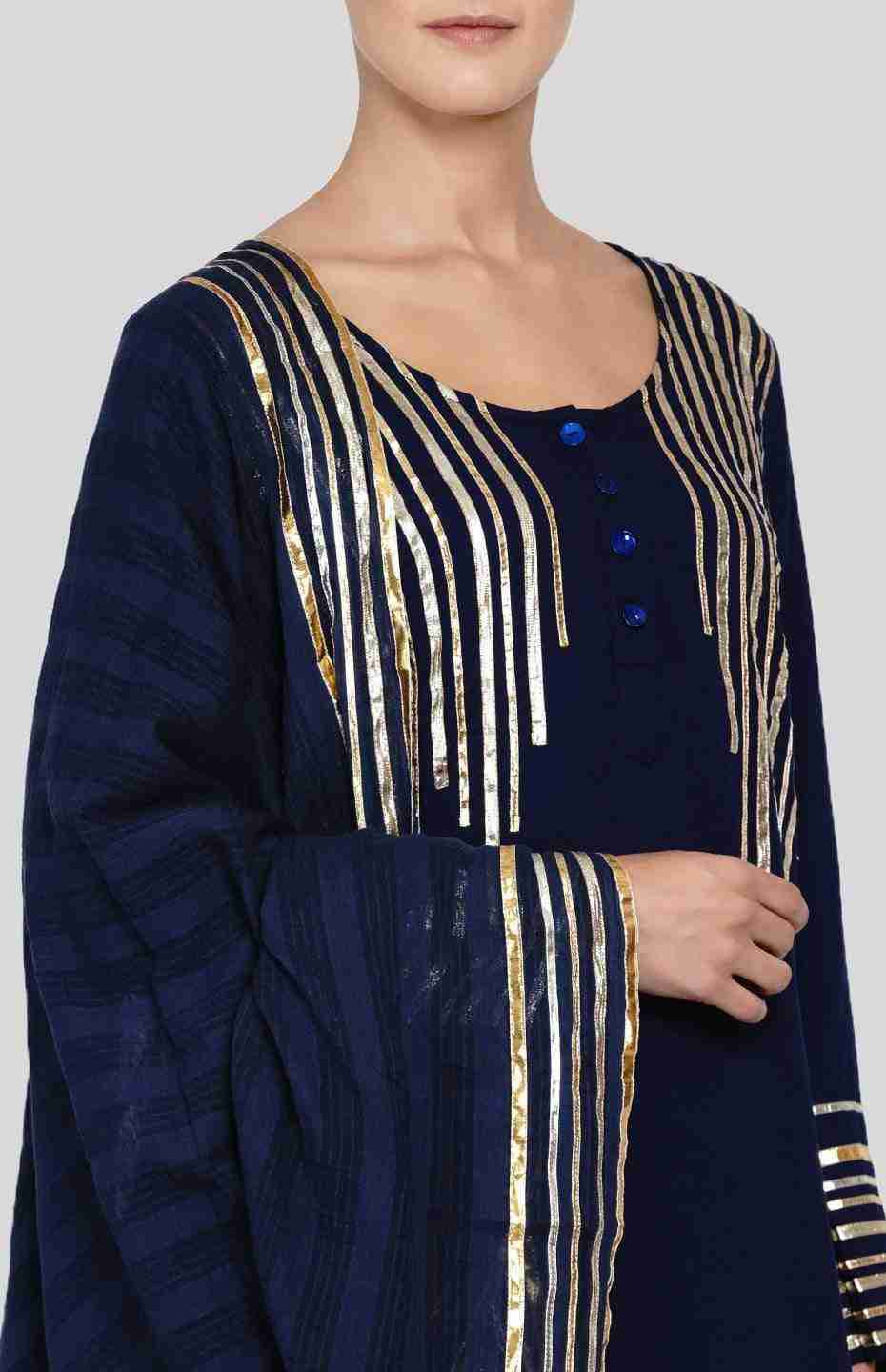 Navy Blue Barcode Long Boxy Kurta