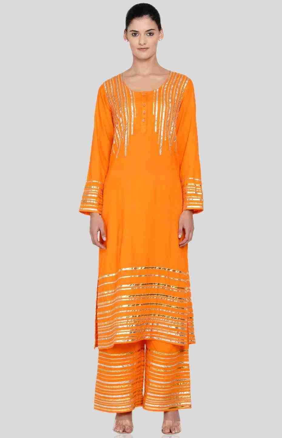 Orange Barcode Long Boxy Kurta