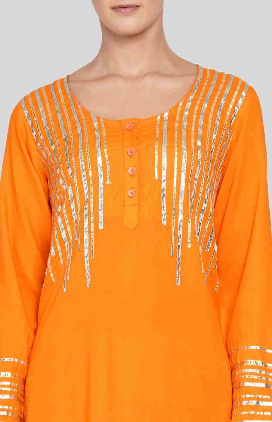 Orange Barcode Long Boxy Kurta