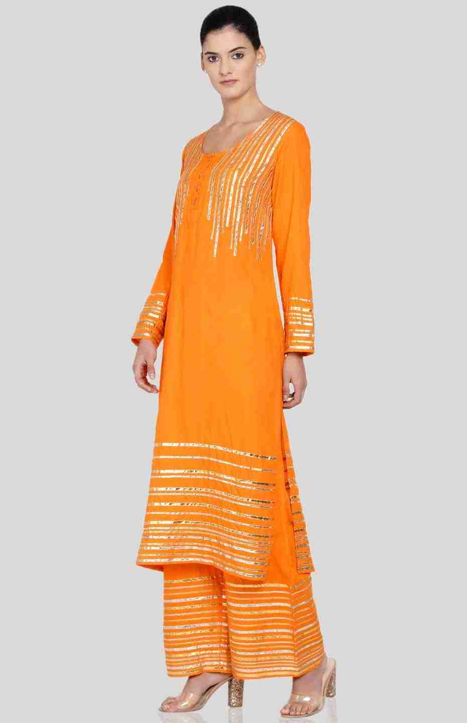 Orange Barcode Long Boxy Kurta