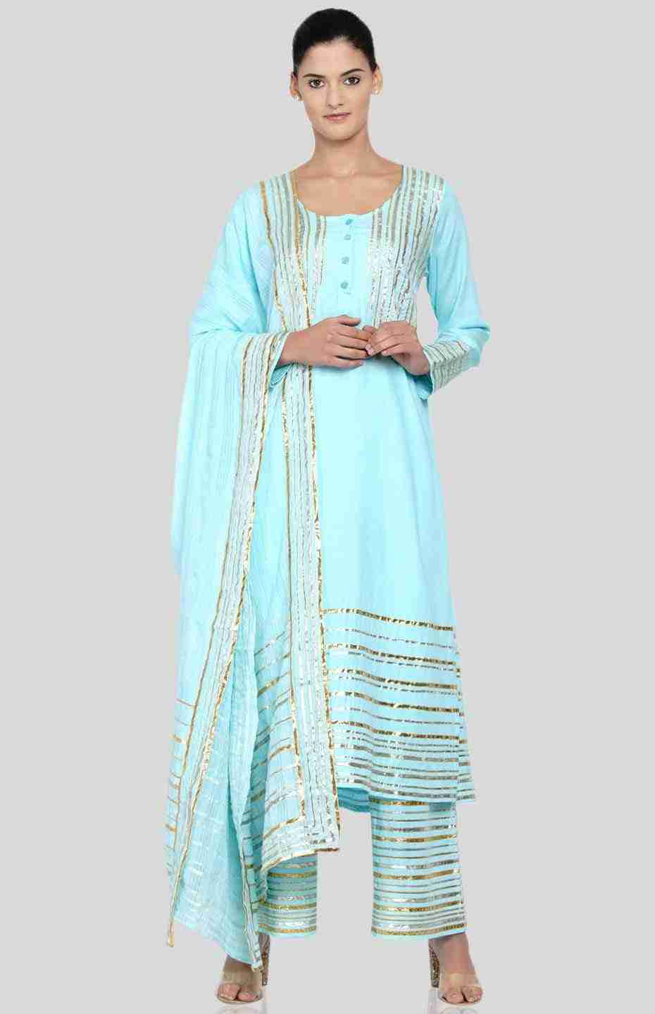 Pastel Blue Barcode Long Boxy Kurta