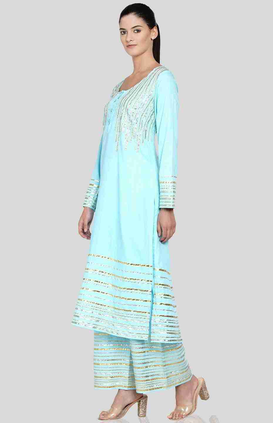 Pastel Blue Barcode Long Boxy Kurta