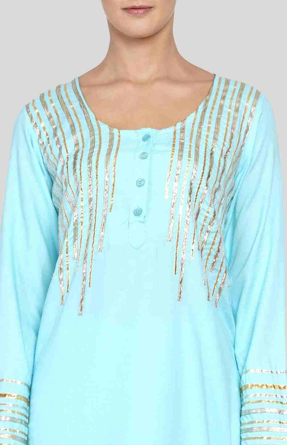 Pastel Blue Barcode Long Boxy Kurta