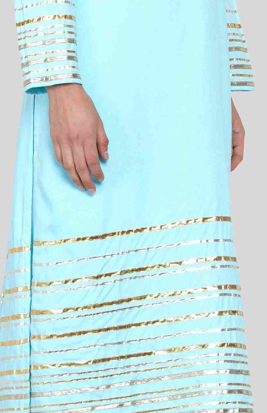 Pastel Blue Barcode Long Boxy Kurta