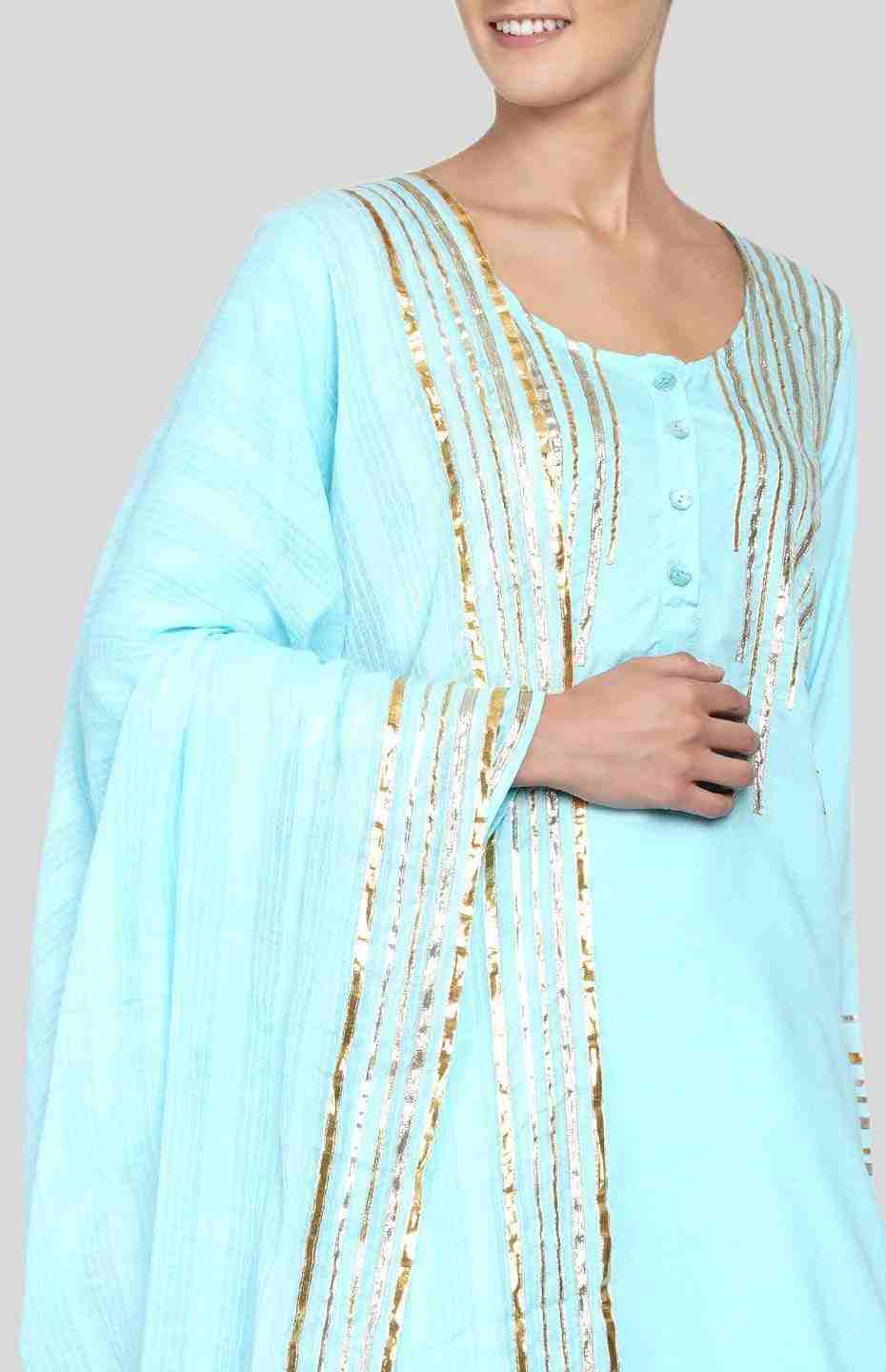 Pastel Blue Barcode Long Boxy Kurta