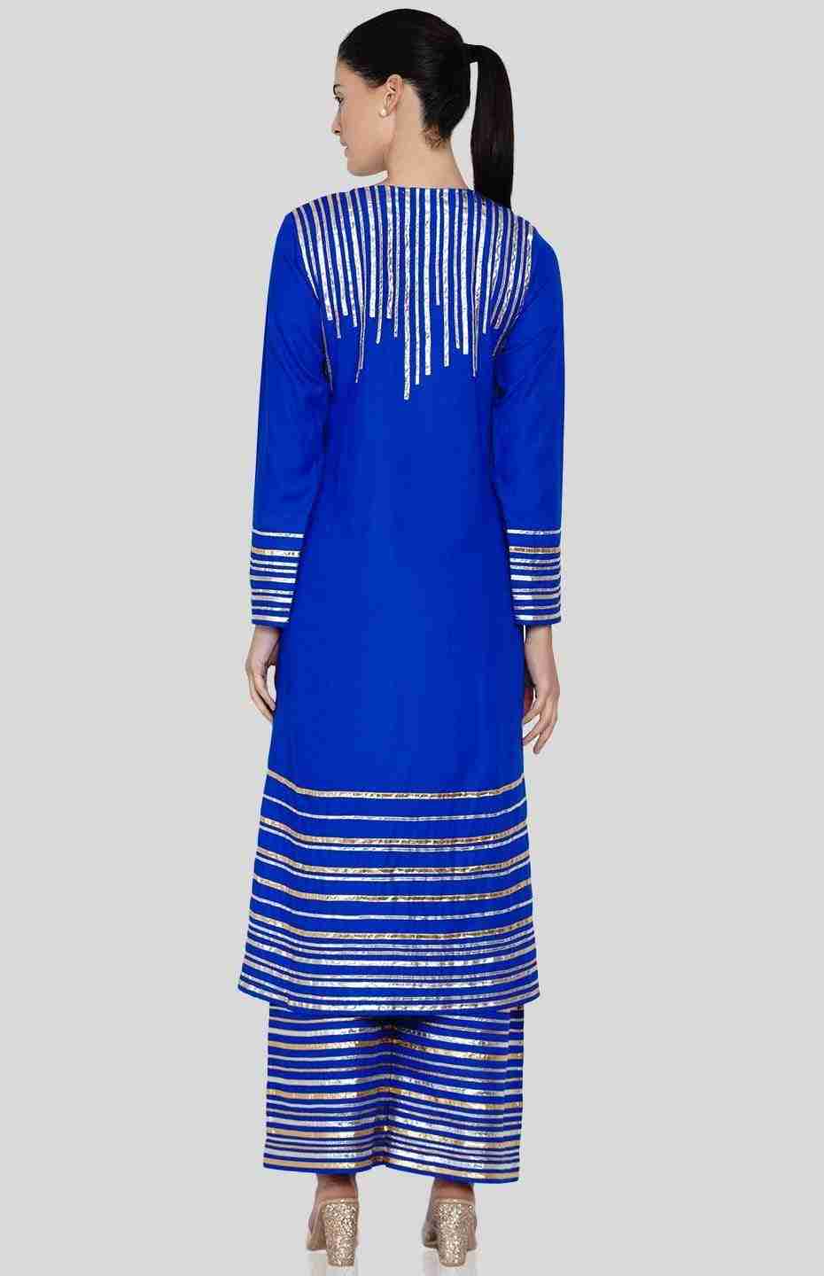 Royal Blue Barcode Long Boxy Kurta