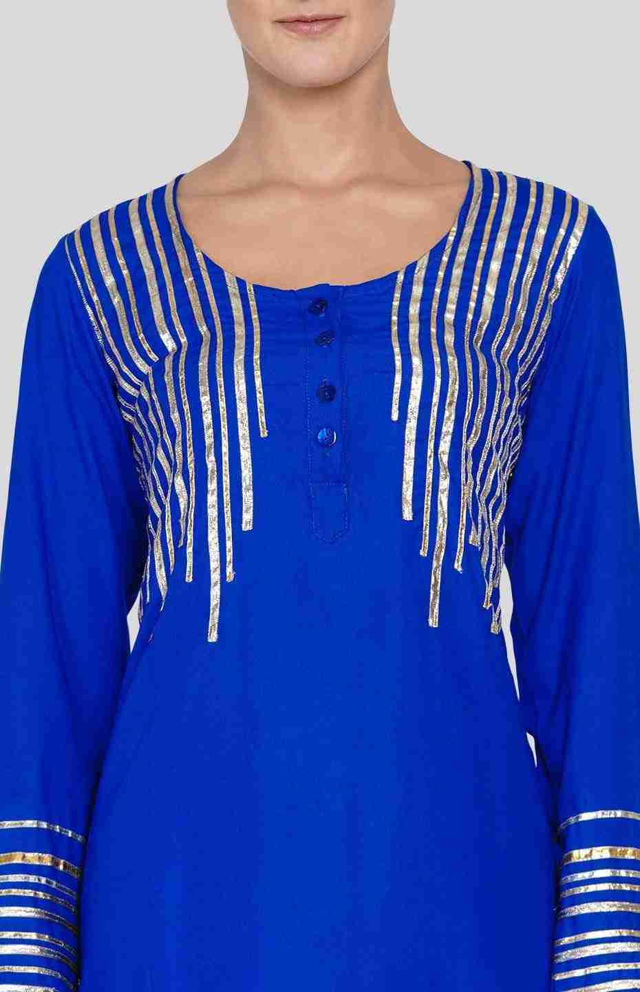 Royal Blue Barcode Long Boxy Kurta