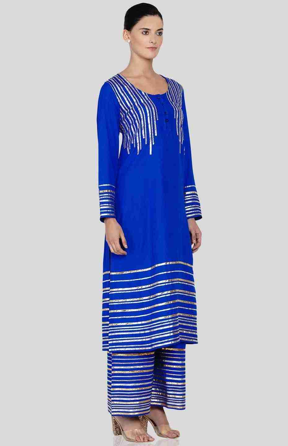 Royal Blue Barcode Long Boxy Kurta