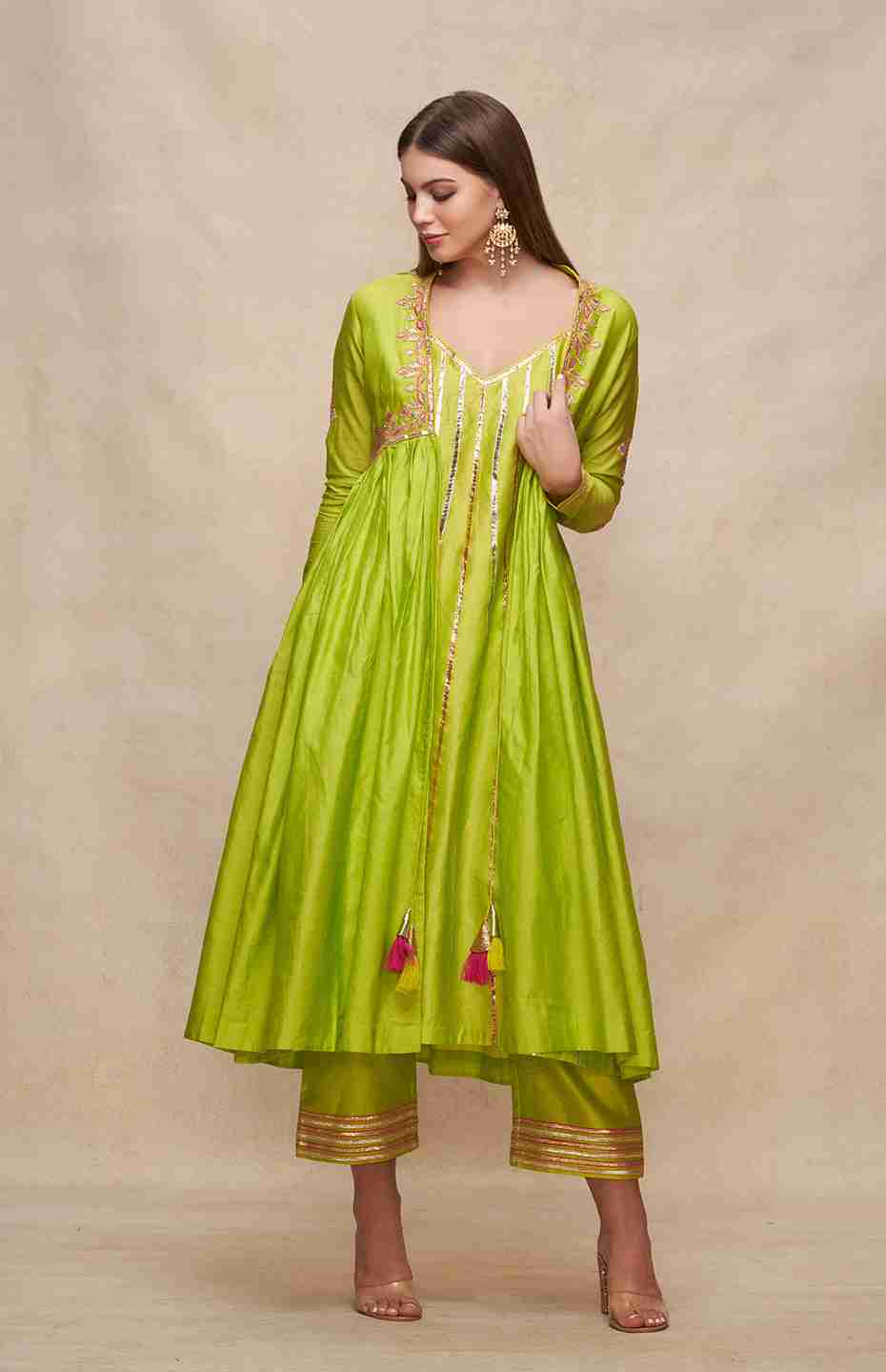 Lime Green Long Open Coat