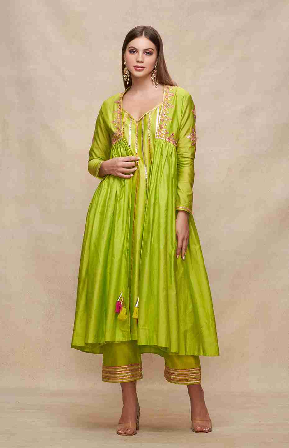 Lime Green Long Open Coat