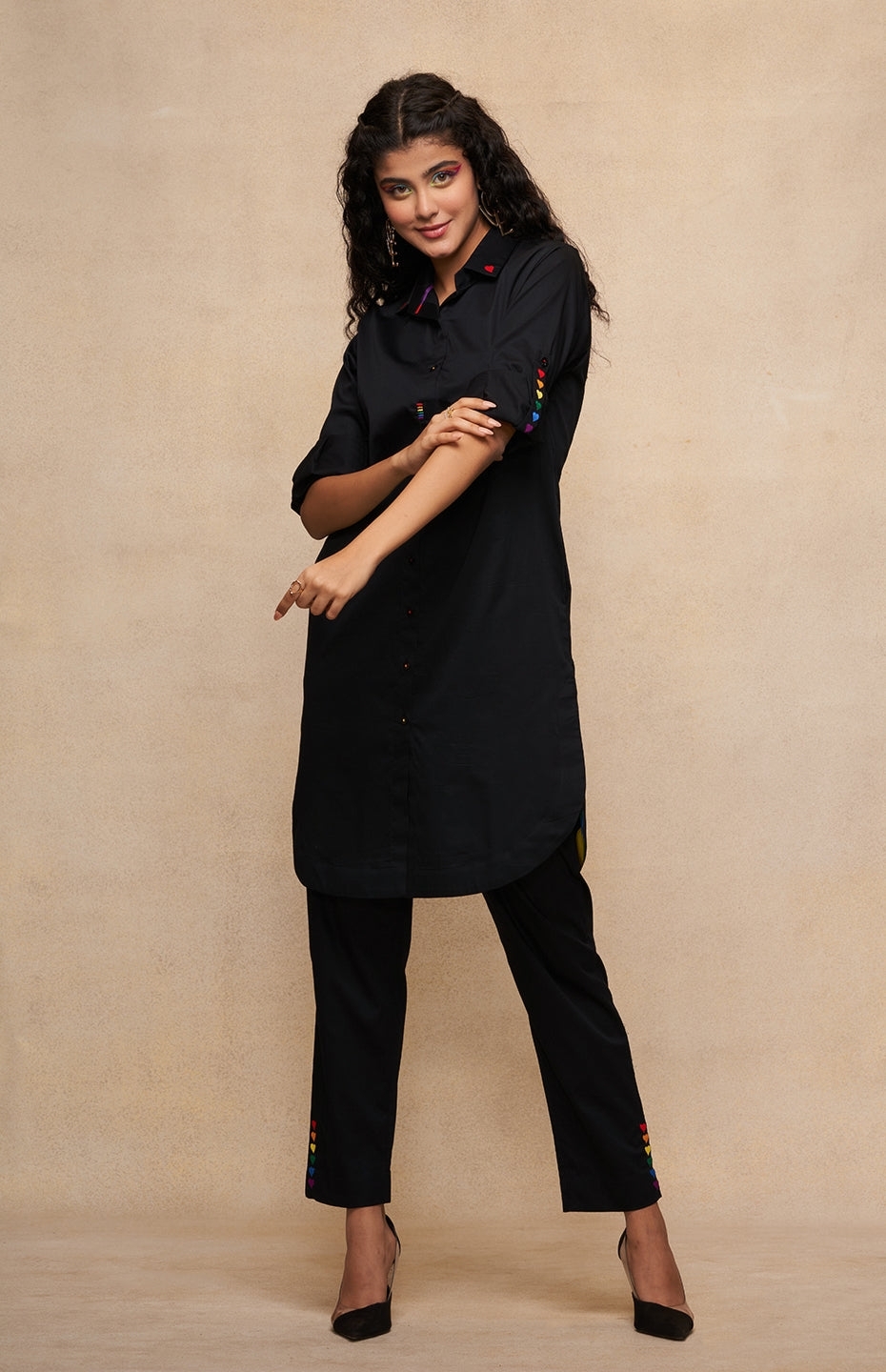 Satrangi Black Long Shirt