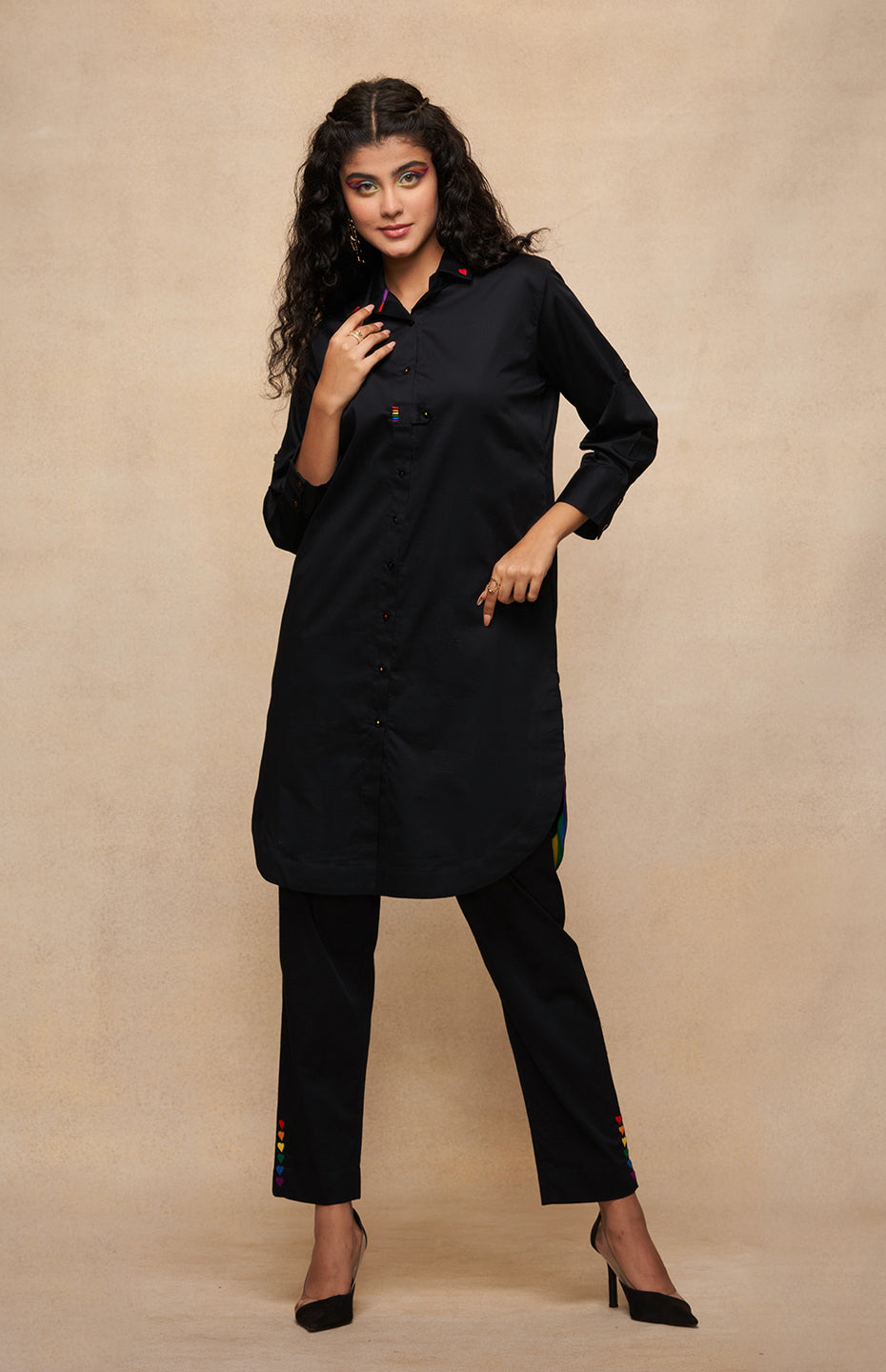 Satrangi Black Long Shirt