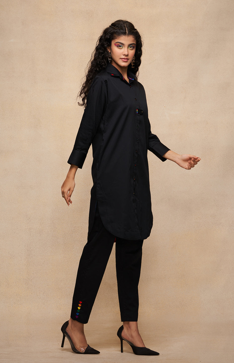 Satrangi Black Long Shirt