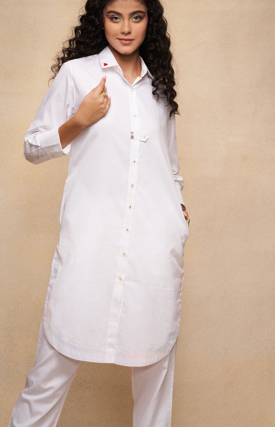 Satrangi White Long Shirt