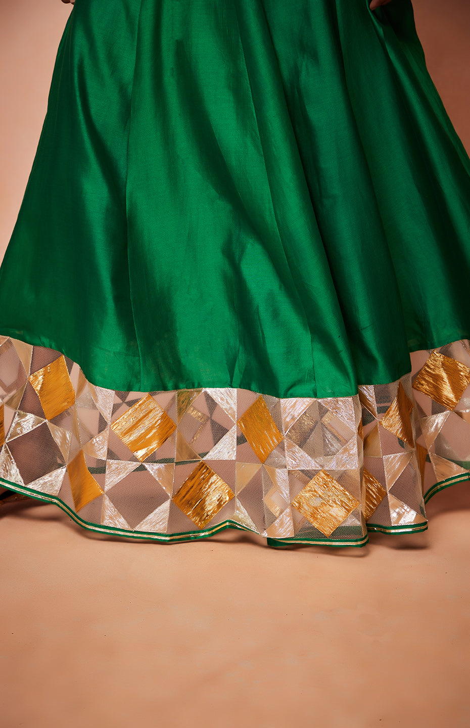 Green Chanderi Silk Gota Ghaghara