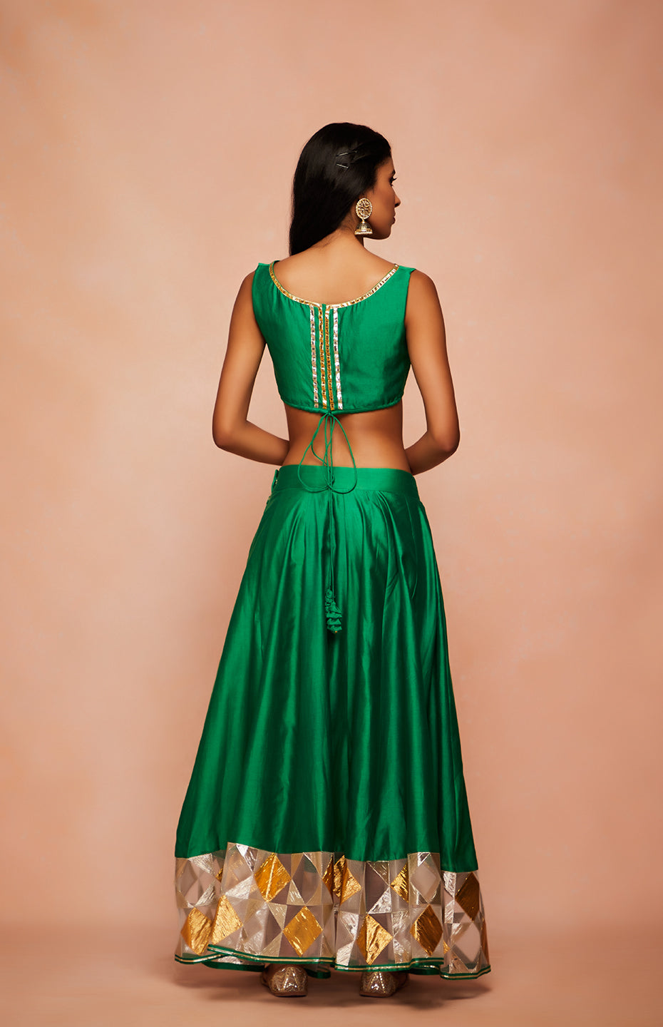 Green Chanderi Silk Gota Ghaghara