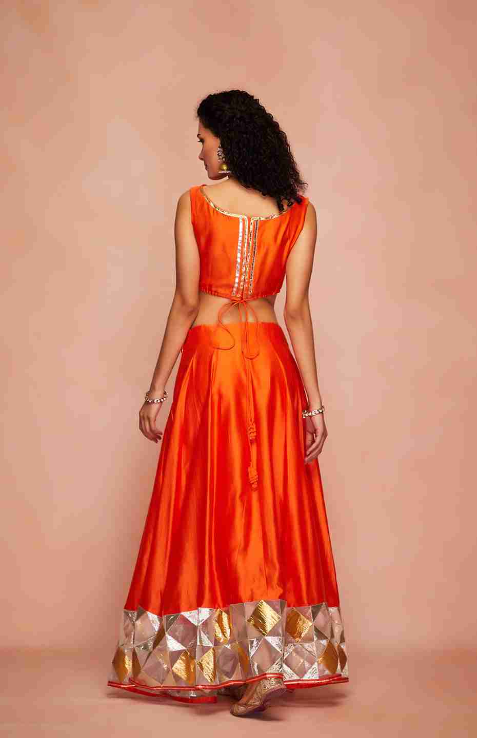 Orange Chanderi Silk Gota Ghaghara