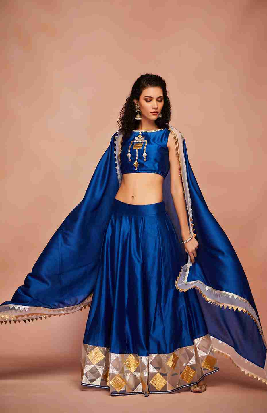 Royal Blue Chanderi Silk Gota Ghaghara