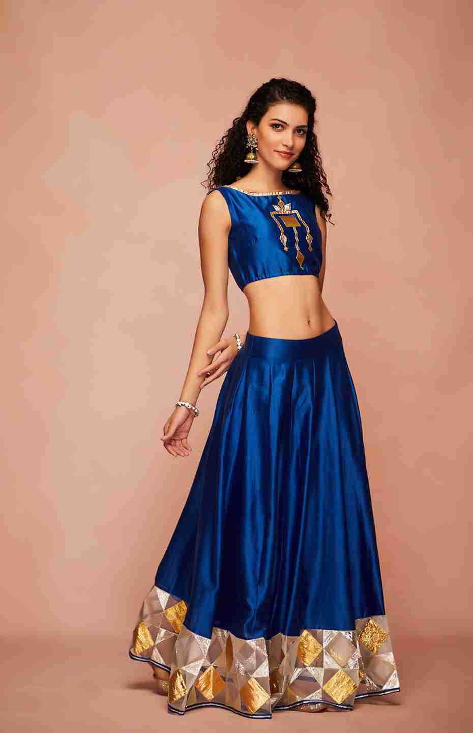 Royal Blue Chanderi Silk Gota Ghaghara