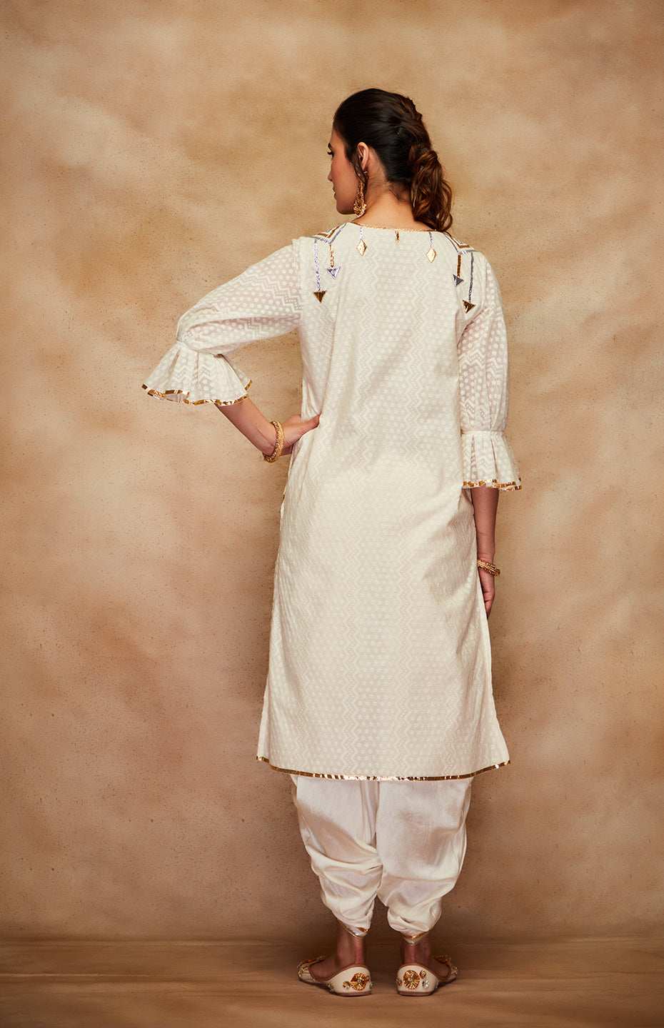 Off White Jamdani A Line Kurta