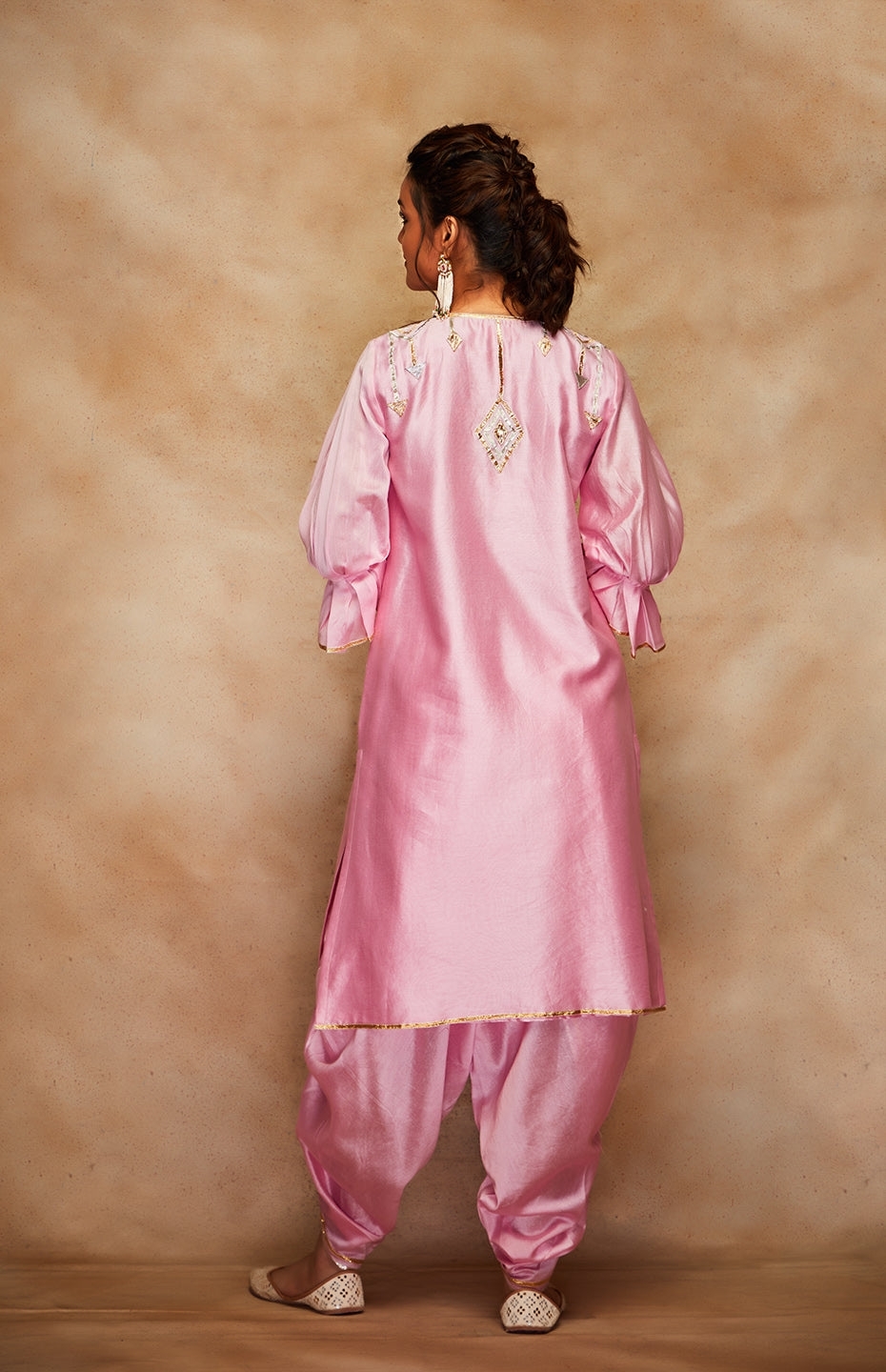 Pink Chanderi Silk Gota A Line Kurta