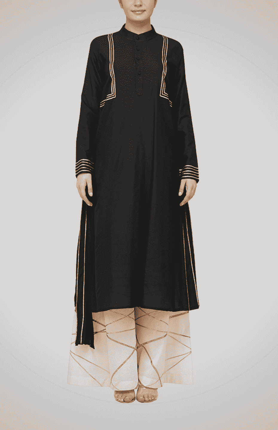 Black Nehru Collar Kurta with Gota Detailing