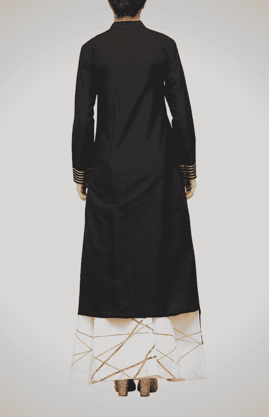 Black Nehru Collar Kurta with Gota Detailing