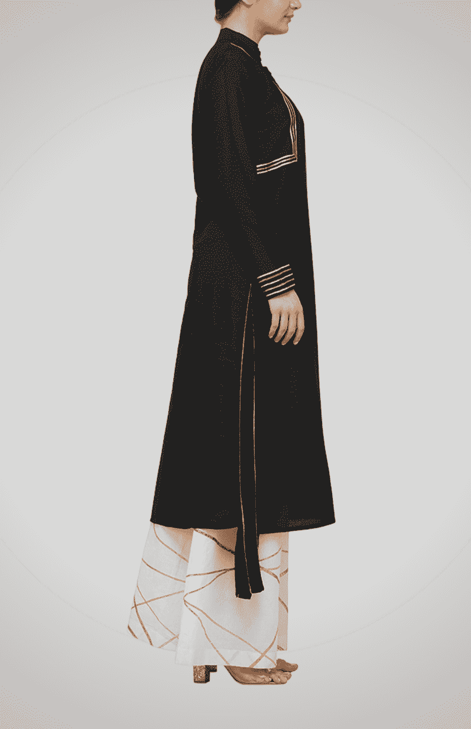 Black Nehru Collar Kurta with Gota Detailing